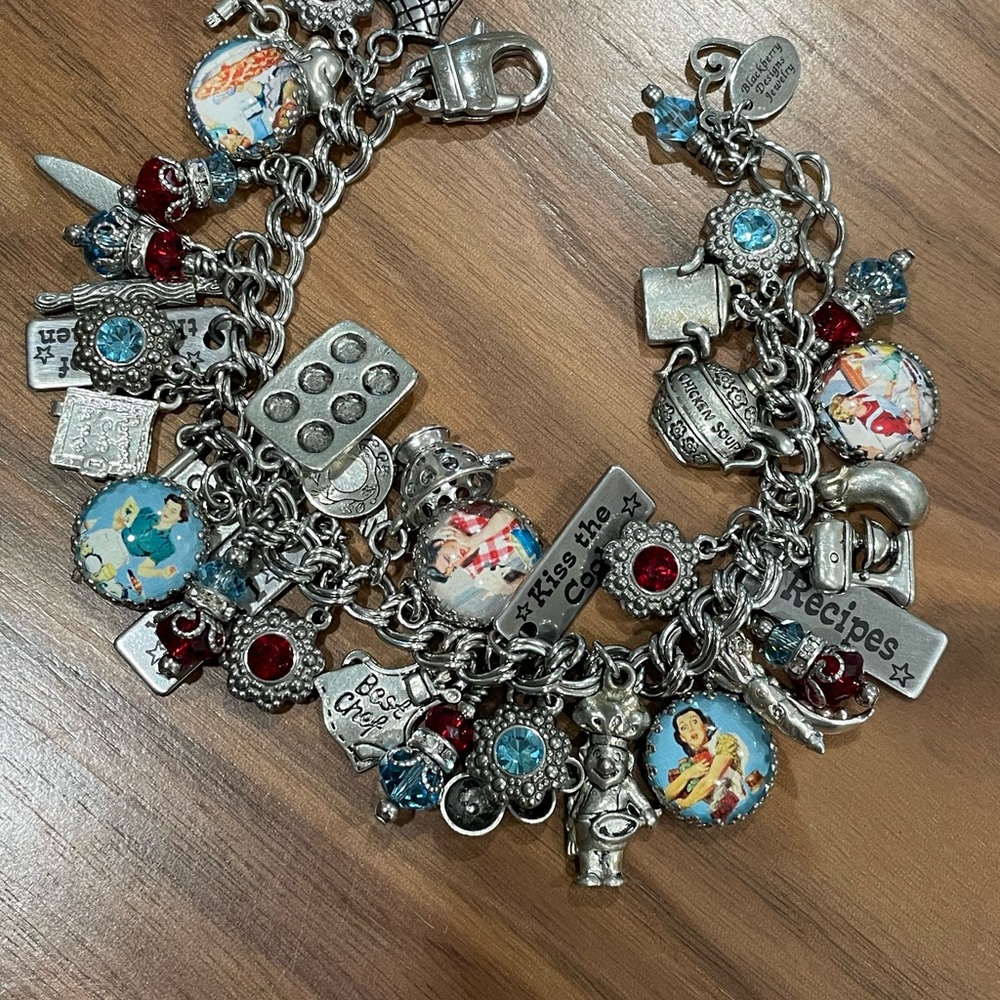 Silver Charm Bracelet with Red and Blue Accents for your favorite baker